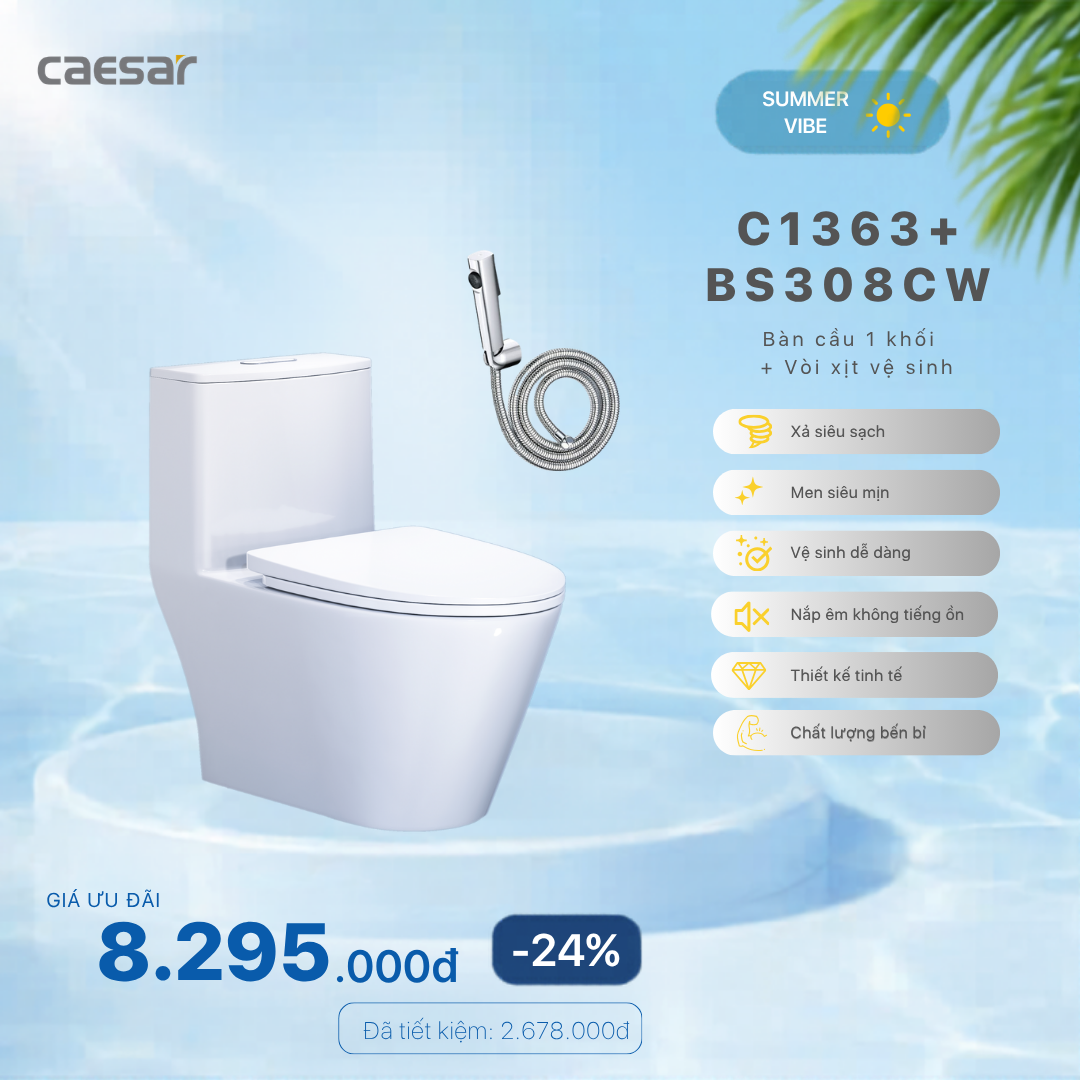  Khuyến mãi ưu đãi Bàn cầu một khối + Vòi xịt - C1363 + BS308CW 
