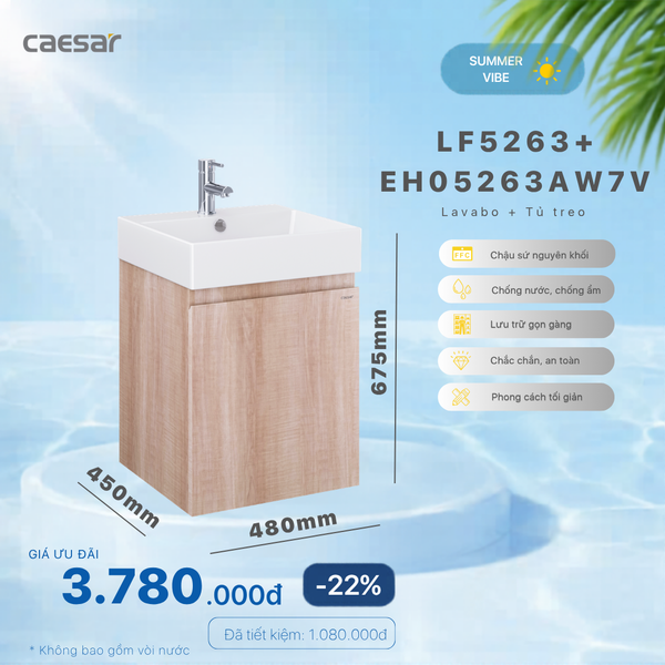  Khuyến mãi ưu đãi - Lavabo + tủ treo - LF5263 + EH05263AW7V 