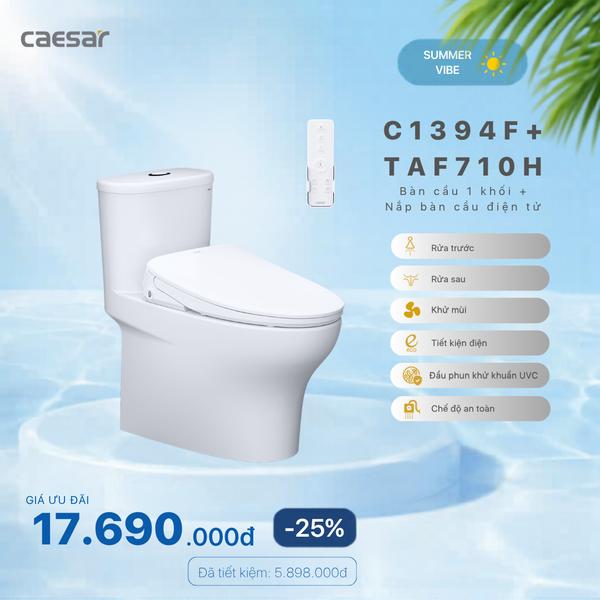 Khuyến mãi ưu đãi - Bàn cầu một khối + Nắp điện tử - C1394F + TAF710H