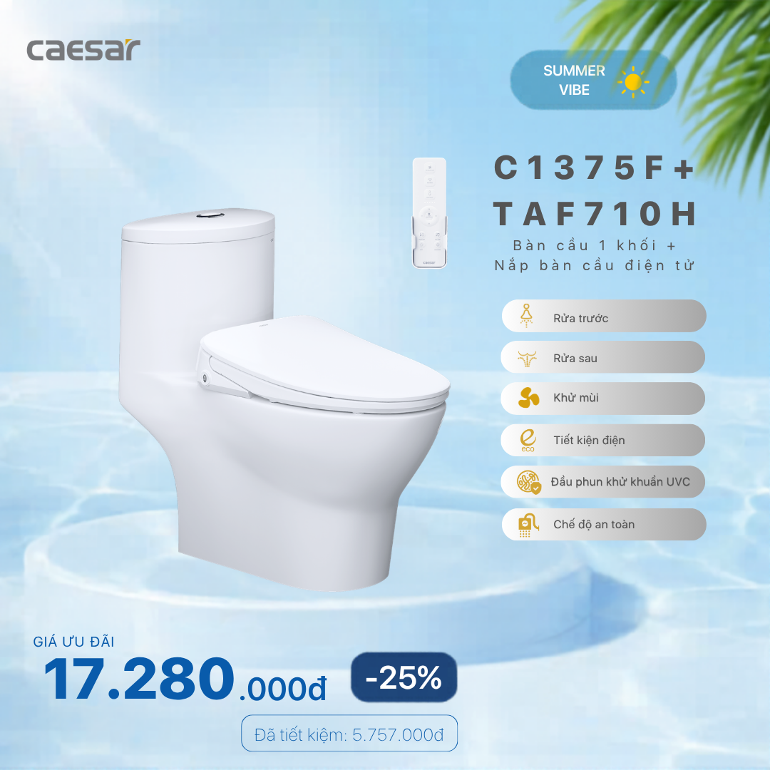  Khuyến mãi ưu đãi - Bàn cầu một khối + Nắp điện tử - C1375F + TAF710H 