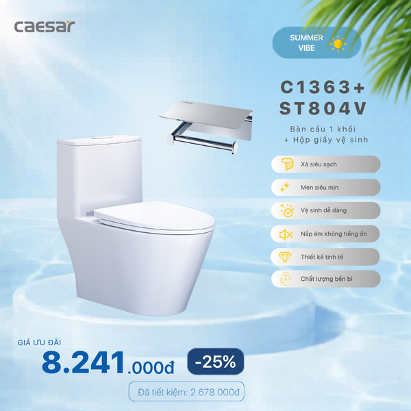 Khuyến mãi ưu đãi Bàn cầu một khối + Hộp đựng giấy vệ sinh - C1363 + ST804V