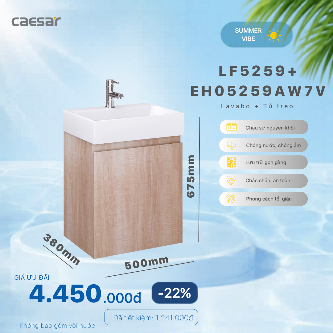  Khuyến mãi ưu đãi - Lavabo + Tủ Treo - LF5259 + EH05259AW7V 