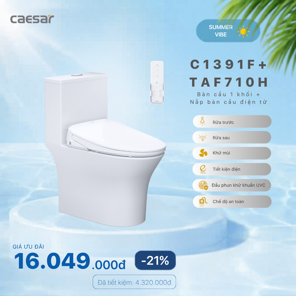 Khuyến mãi ưu đãi - Bàn cầu một khối + Nắp điện tử - C1391F + TAF710H