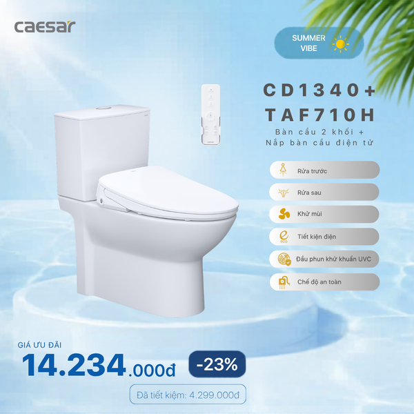 Khuyến mãi ưu đãi - Bàn cầu hai khối + Nắp điện tử - CD1340 + TAF710H