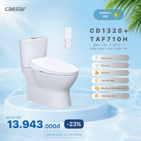  Khuyến mãi ưu đãi - Bàn cầu hai khối + Nắp điện tử - CD1320 + TAF710H 