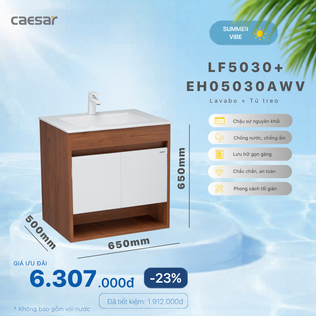  Khuyến mãi ưu đãi - Lavabo + Tủ treo - LF5030 + EH05030AWV 