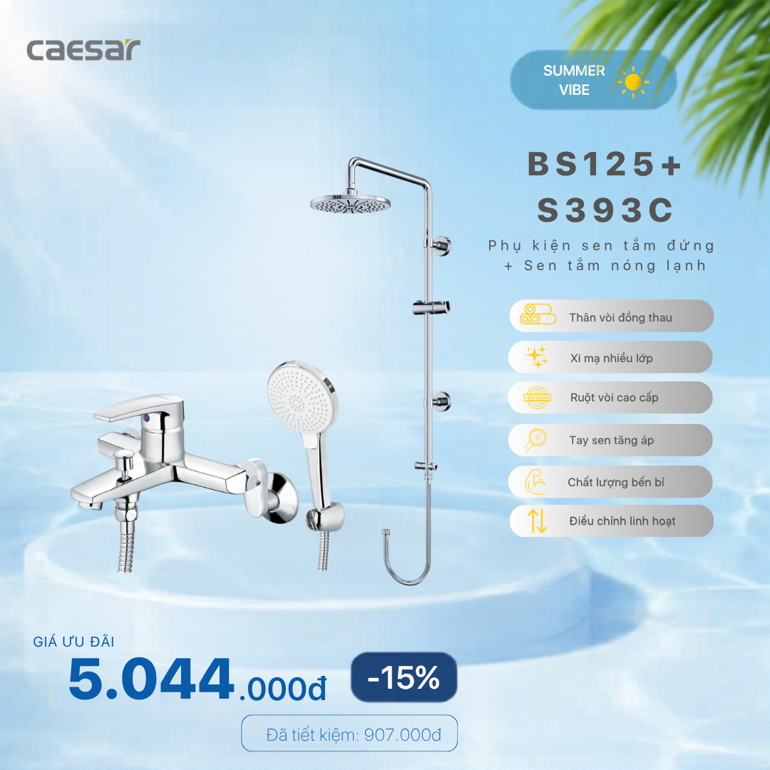  Khuyến mãi ưu đãi Sen Tắm Đứng kết hợp Vòi sen nóng lạnh - BS125 + S393C 