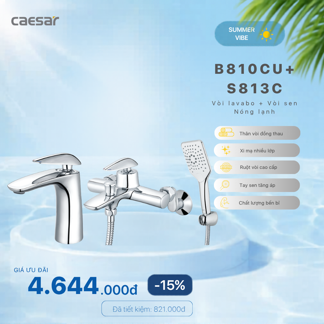 Khuyến mãi ưu đãi - Vòi lavabo Nóng Lạnh + Sen tắm Nóng Lạnh - B810CU + S813C 