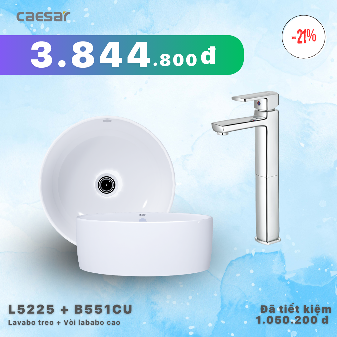  Khuyến mãi ưu đãi - Lavabo treo kết hợp Vòi lavabo cao - L5225 + B551CU 