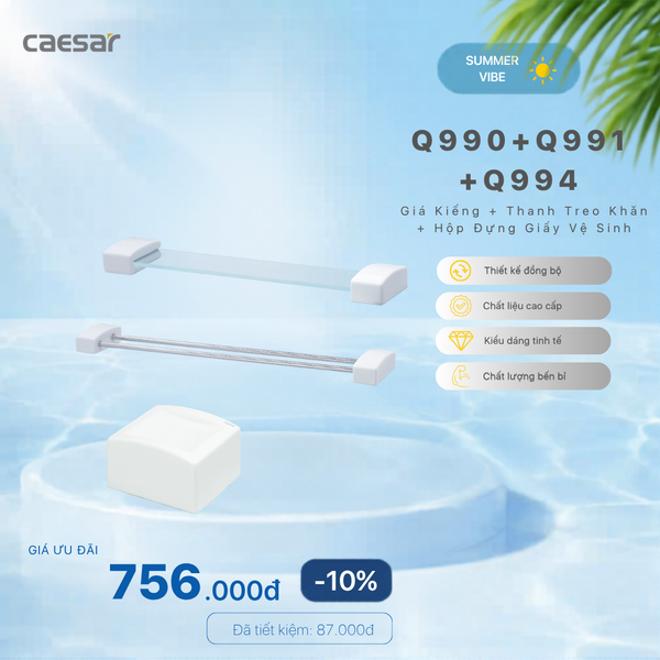 Khuyến mãi ưu đãi - Kệ Gương + Thanh treo khăn + Hộp đựng giấy vệ sinh - Q990 + Q991 + Q994