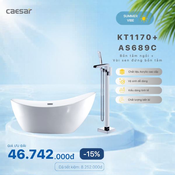  Khuyến mãi ưu đãi - Bồn tắm Ngồi + Vòi sen bồn tắm nóng lạnh - KT1170 + AS689C 