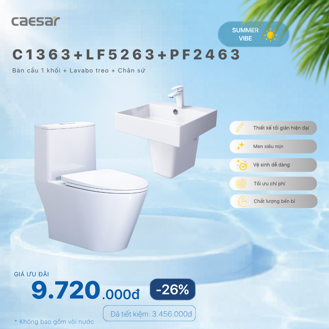  Khuyến mãi ưu đãi - Bàn cầu một khối + Lavabo + Chân treo - C1363 + LF5263 + PF2463 