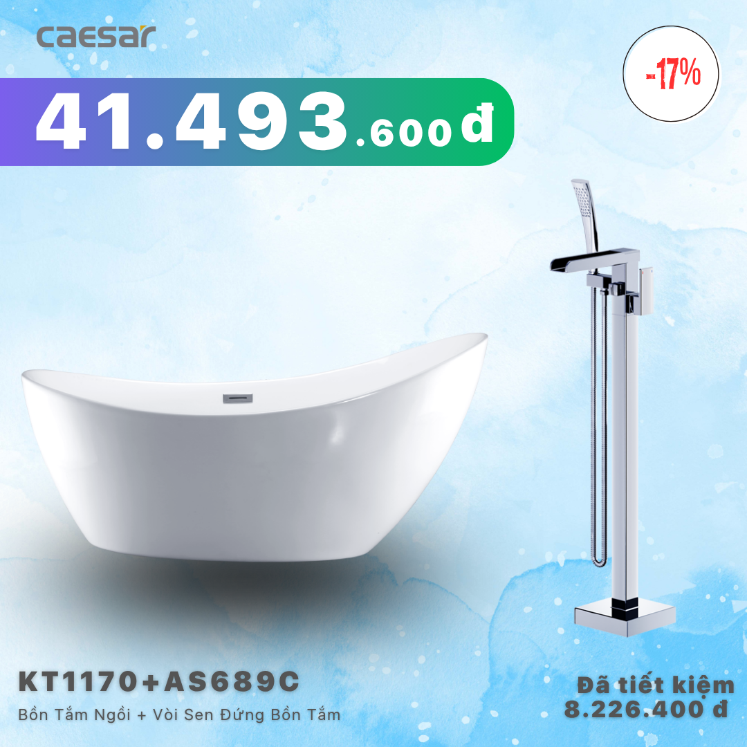  Khuyến mãi ưu đãi - Bồn tắm Ngồi + Vòi sen bồn tắm nóng lạnh - KT1170 + AS689C 