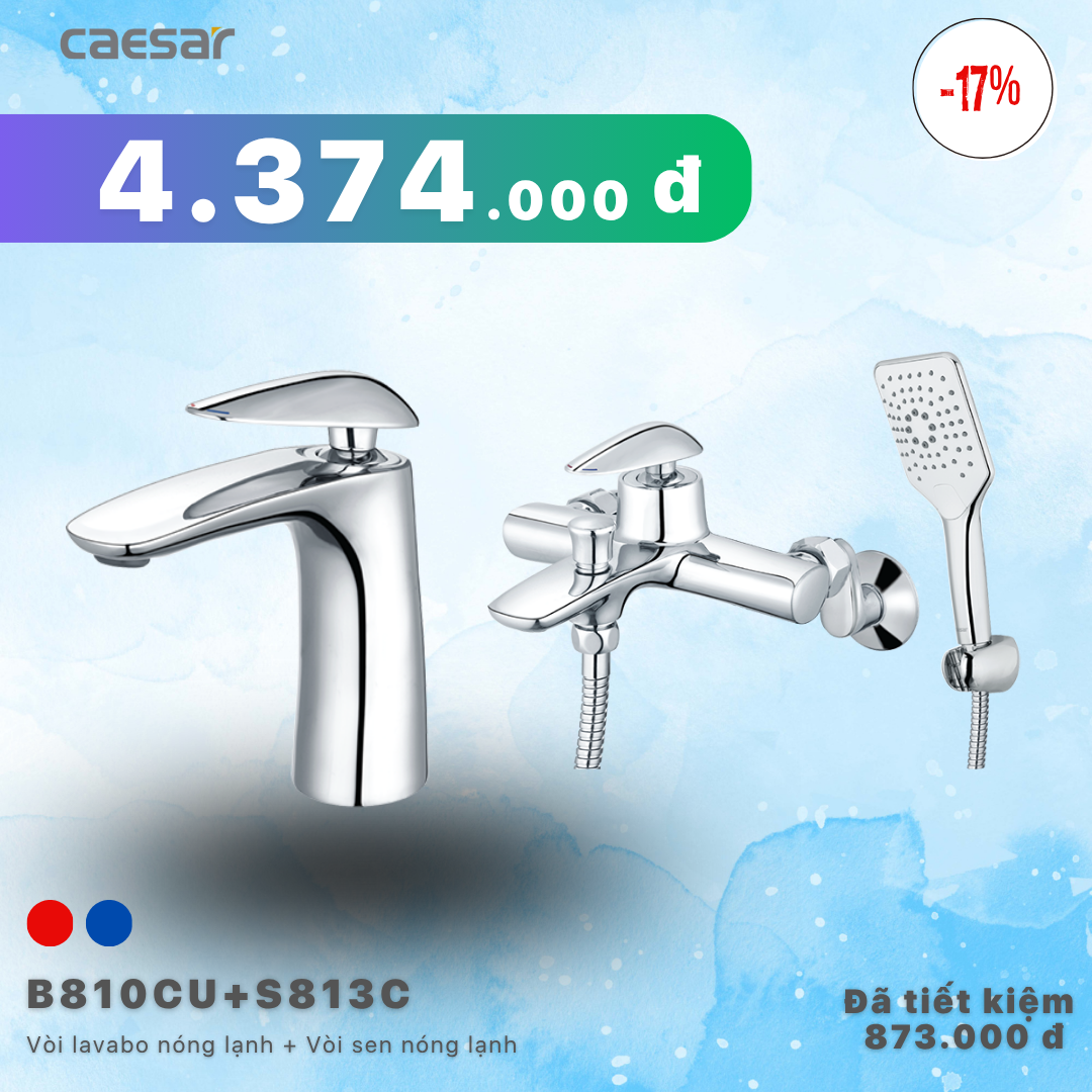  Khuyến mãi ưu đãi - Vòi lavabo Nóng Lạnh + Sen tắm Nóng Lạnh - B810CU + S813C 