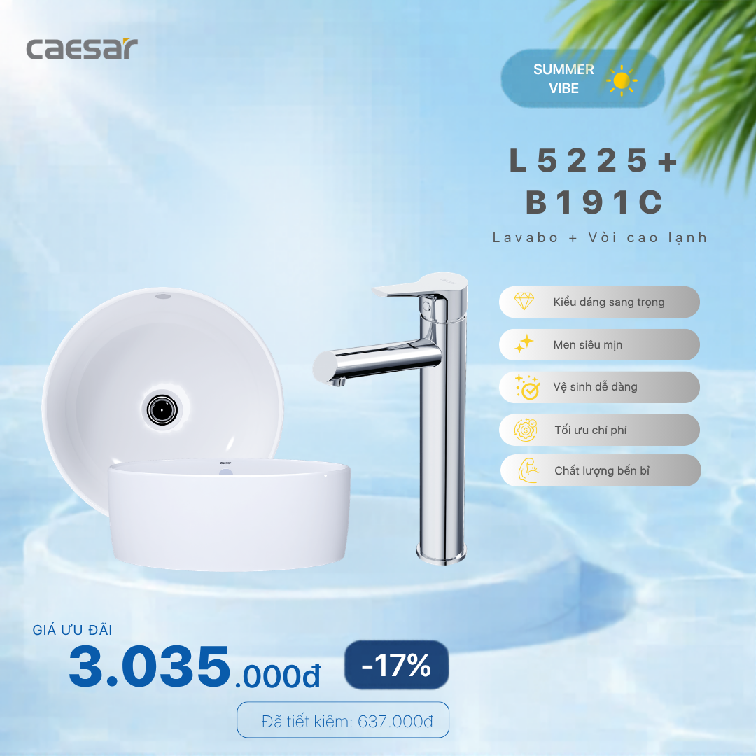  Khuyến mãi ưu đãi - Lavabo  +  Vòi lavabo Lạnh cao - L5225 + B191C 