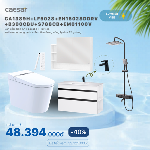  Khuyến mãi ưu đãi - Bàn cầu  + lavabo + tủ treo + Vòi Nóng Lạnh + Sen Tắm  + Tủ Gương - CA1389H + LF5028 + EH15028DDRV + B390CBU + S788CB + EM01100V 