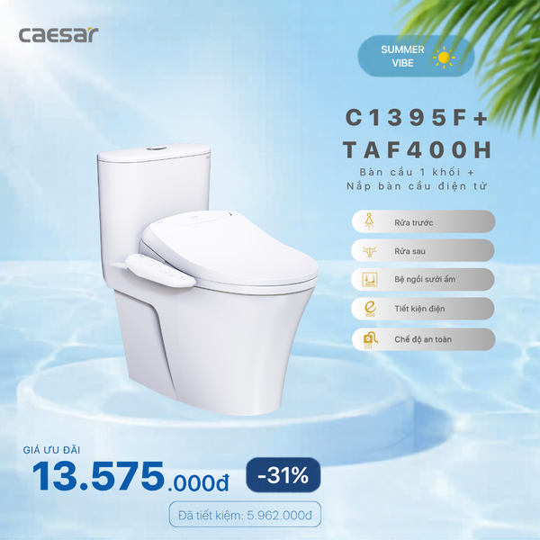 Khuyến mãi ưu đãi - Bàn cầu một khối + Nắp bàn cầu điện tử - C1395F + TAF400H