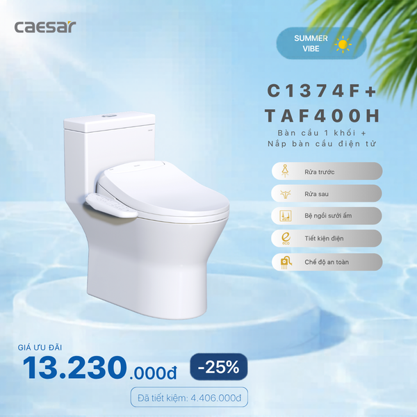 Khuyến mãi ưu đãi - Bàn cầu một khối + Nắp bàn cầu điện tử - C1374F + TAF400H