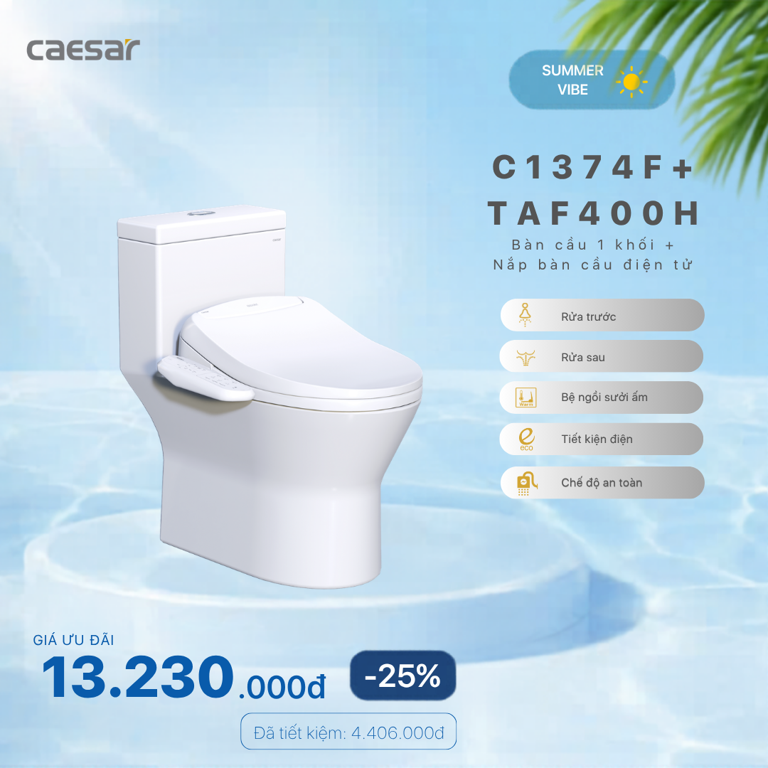  Khuyến mãi ưu đãi - Bàn cầu một khối + Nắp bàn cầu điện tử - C1374F + TAF400H 