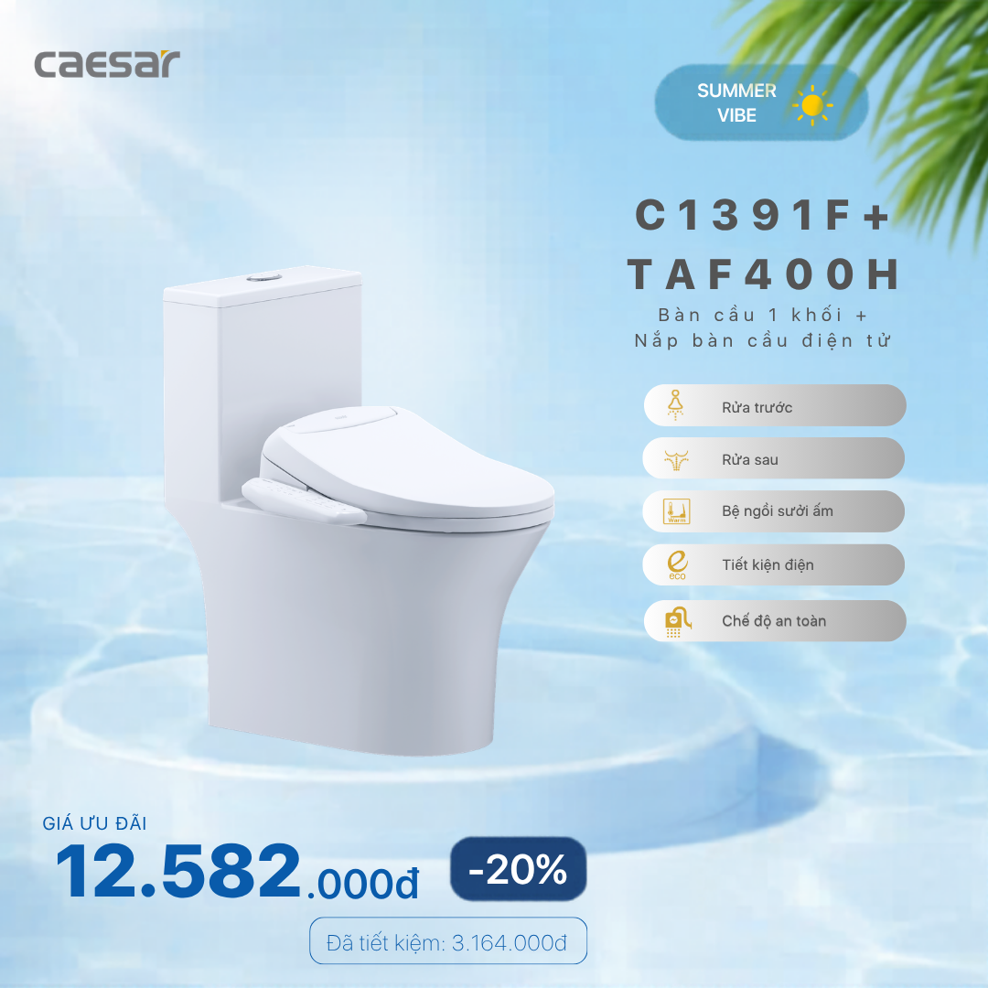  Khuyến mãi ưu đãi - bàn cầu một khối + Nắp điện tử - C1391F - TAF400H 