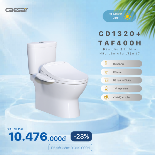  Khuyến mãi ưu đãi - Bàn cầu 2 khối + Nắp bàn cầu điện tử- CD1320 + TAF400H 