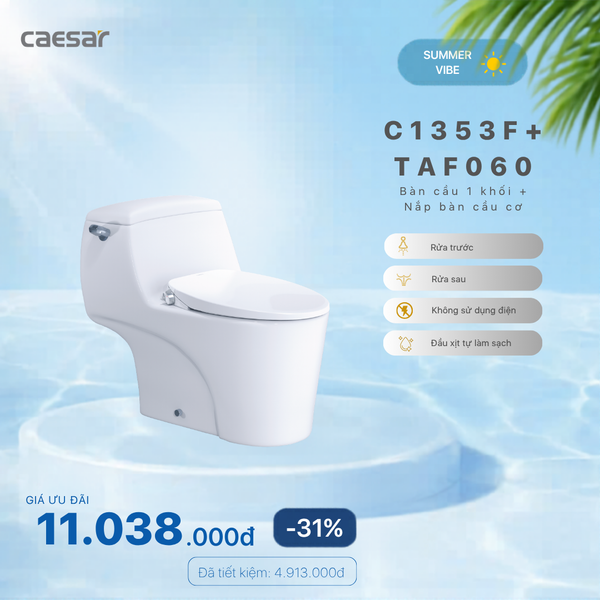 Khuyến mãi ưu đãi - Bàn cầu một khối + Nắp bàn cầu cơ - C1353F + TAF060