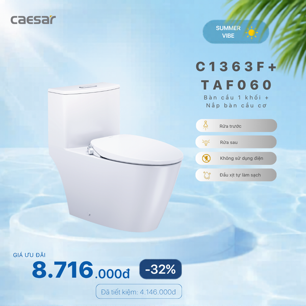  Khuyến mãi ưu đãi - Bàn cầu một khối + Nắp bàn cầu cơ - C1363F + TAF060 