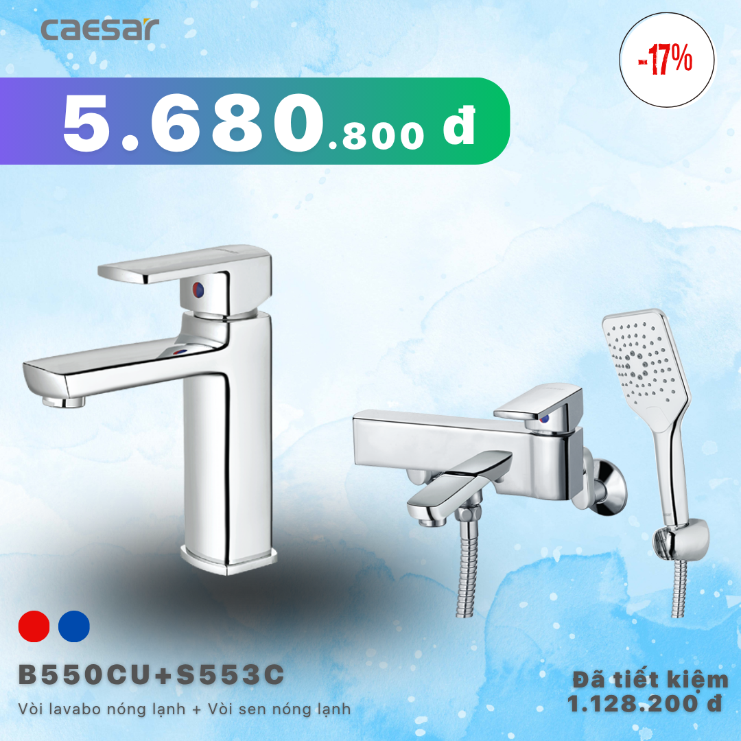  Khuyến mãi ưu đãi - Vòi lavabo Nóng Lạnh + Sen tắm Nóng Lạnh - B550CU + S553C 