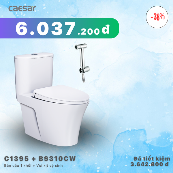 ​​​​​​​Khuyến mãi ưu đãi Bàn Cầu Một khối + Vòi xịt - C1395 + BS310CW