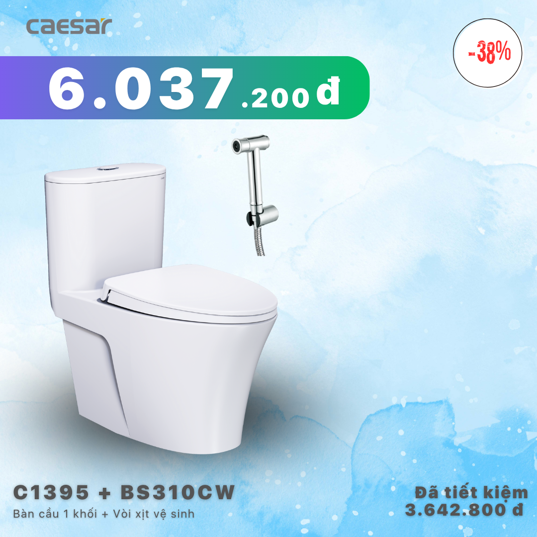  ​​​​​​​Khuyến mãi ưu đãi Bàn Cầu Một khối + Vòi xịt - C1395 + BS310CW 