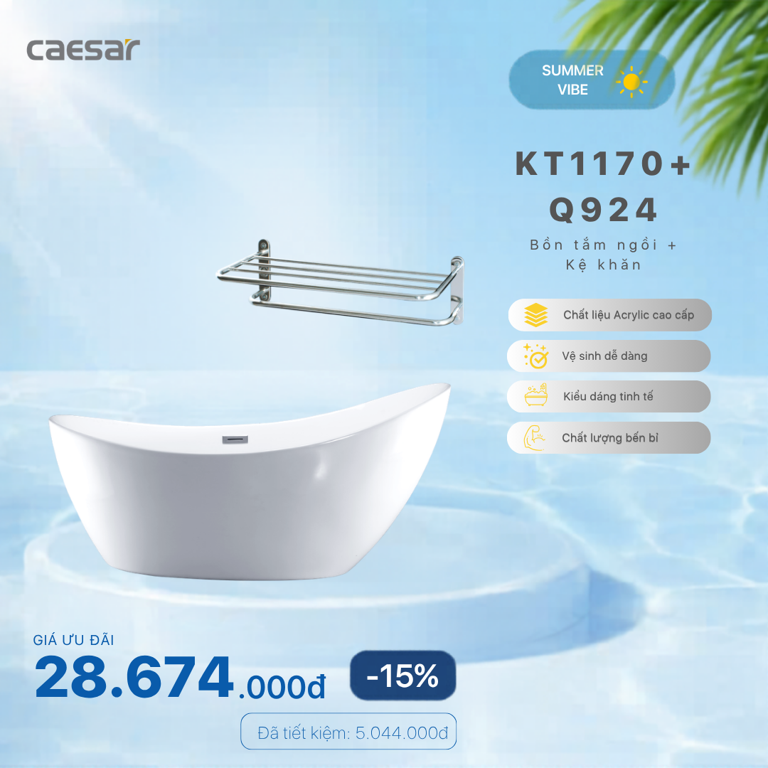  Khuyến mãi ưu đãi - Bồn tắm Ngồi + Kệ khăn - KT1170+ Q924V 
