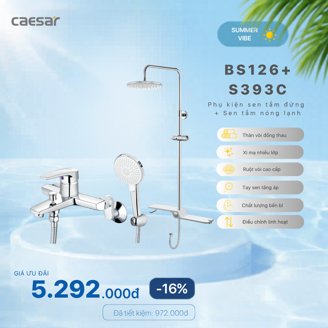  Khuyến mãi ưu đãi Sen tắm đứng kết hợp Vòi sen nóng lạnh - BS126 + S393C 