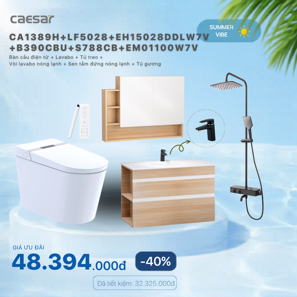  Khuyến mãi ưu đãi - Bàn cầu  + lavabo + tủ treo + Vòi Nóng Lạnh + Sen Tắm  + Tủ Gương - CA1389H + LF5028 + EH15028DDLW7V + B390CBU + S788CB + EM01100W7V 