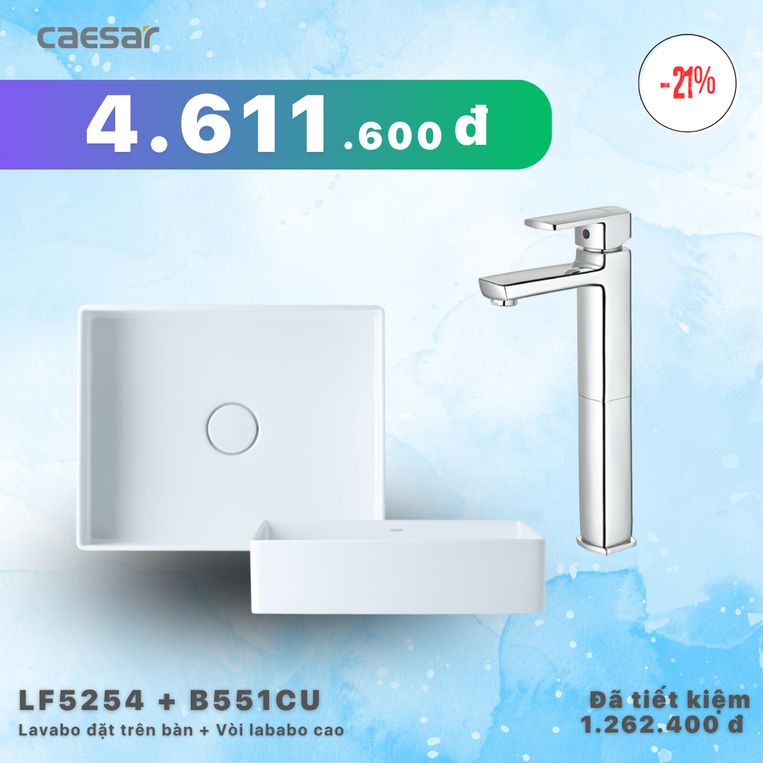  Khuyến mãi ưu đãi - Lavabo Đặt bàn + Vòi lavabo Cao  - LF5254 + B551CU 