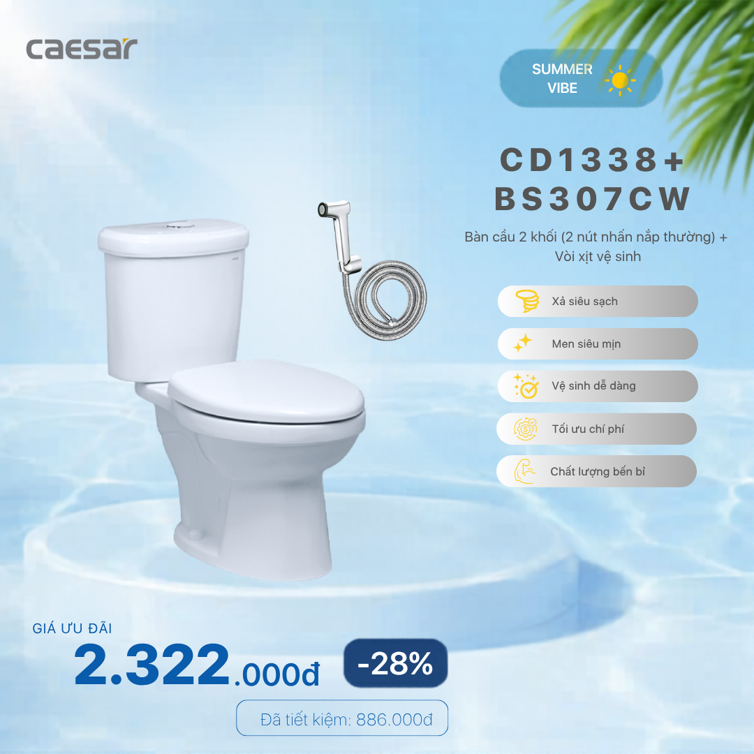 Khuyến mãi ưu đãi Bàn Cầu + Vòi Xịt - CD1338 + BS307CW 