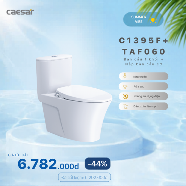 Khuyến mãi ưu đãi- Bàn Cầu Một Khối + Nắp Cơ Đa Năng - C1395F + TAF060
