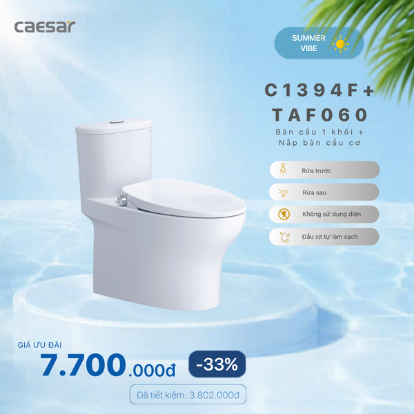  Khuyến mãi ưu đãi - Bàn cầu một khối + Nắp bàn cầu cơ - C1394F + TAF060 