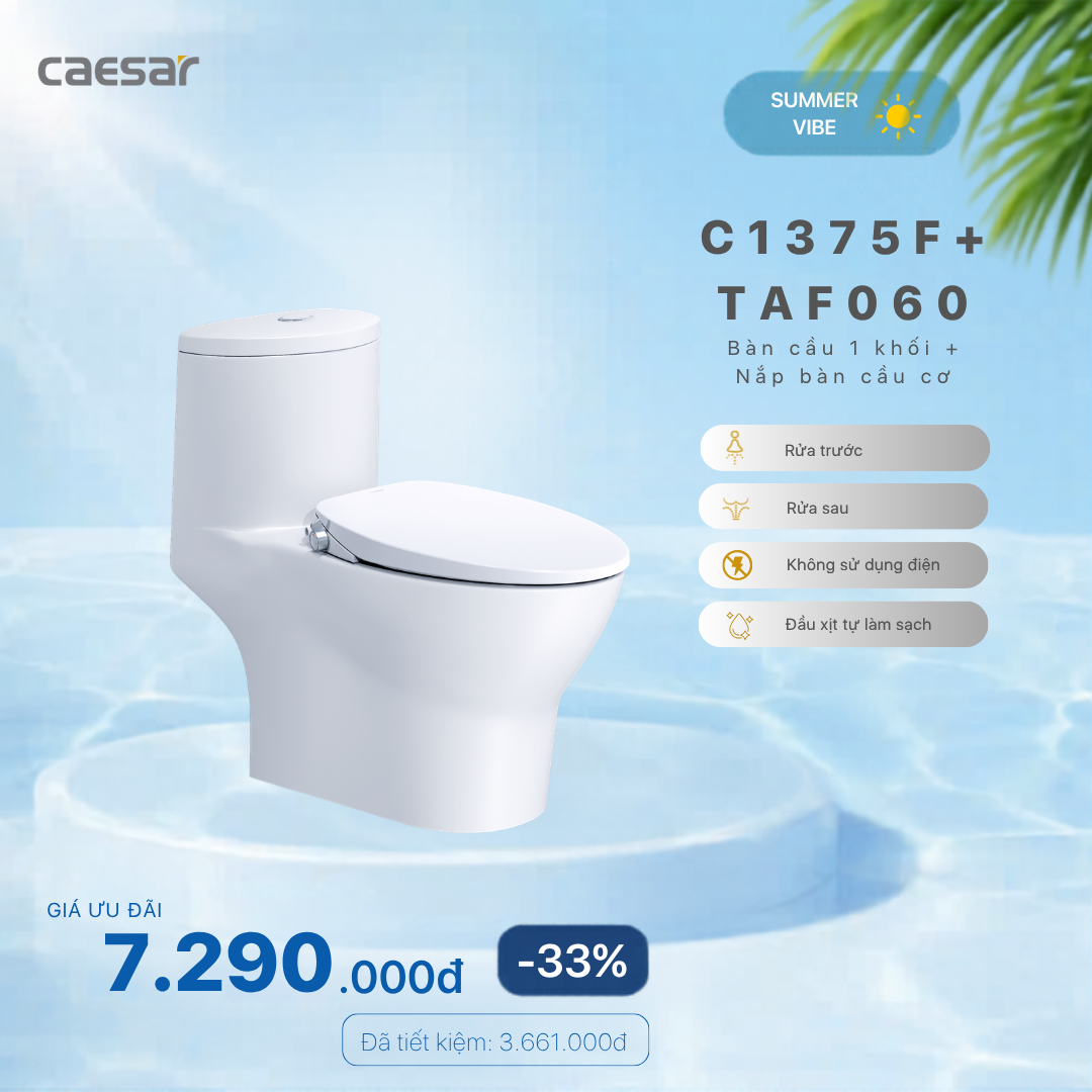  Khuyến mãi ưu đãi - Bàn cầu một khối + Nắp bàn Cầu Cơ - C1375F + TAF060 
