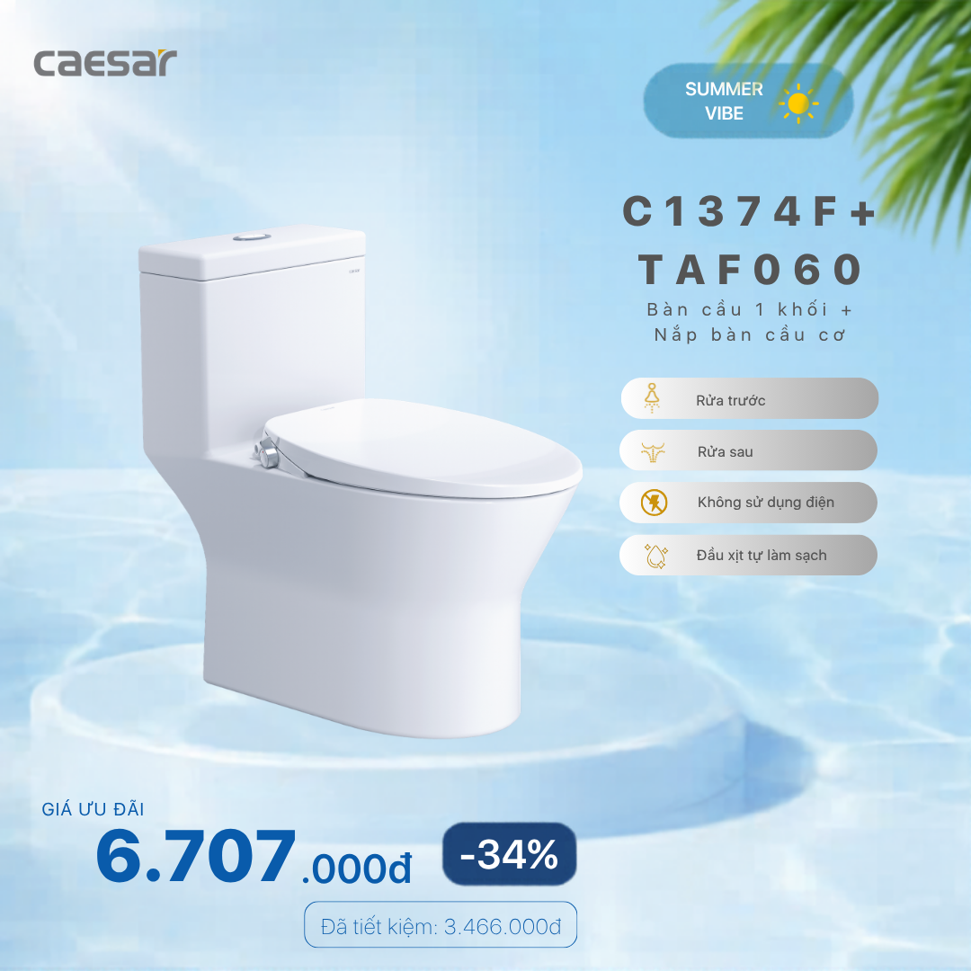  Khuyến mãi ưu đãi - Bàn cầu một khối + Nắp bàn Cầu Cơ - C1374F + TAF060 