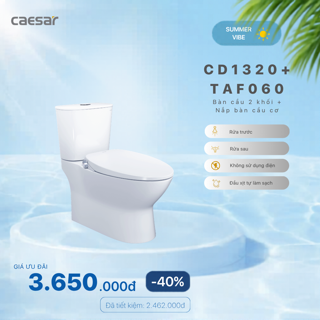  Khuyến mãi ưu đãi - Bàn Cầu kết hợp nắp cơ đa năng - CD1320 + TAF060 