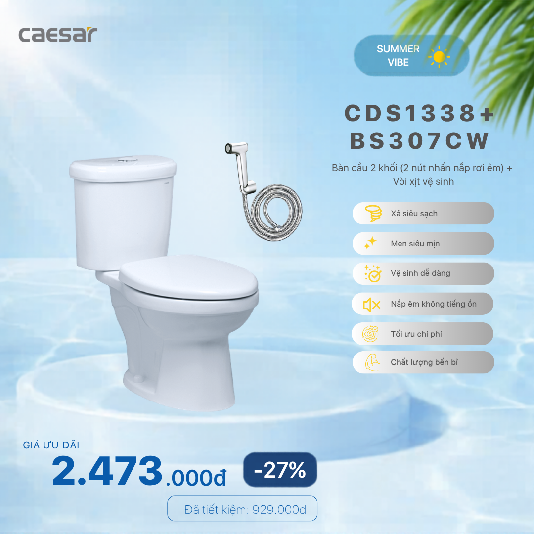  Khuyến mãi Bàn Cầu + Vòi Xịt - CDS1338 + BS307CW 