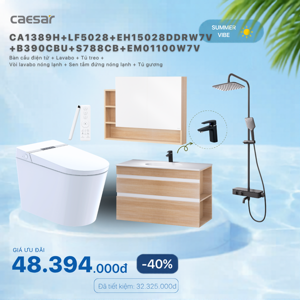  Khuyến mãi ưu đãi - Bàn cầu  + lavabo + tủ treo + Vòi Nóng Lạnh + Sen Tắm  + Tủ Gương - CA1389H + LF5028 + EH15028DDRW7V + B390CBU + S788CB + EM01100W7V 