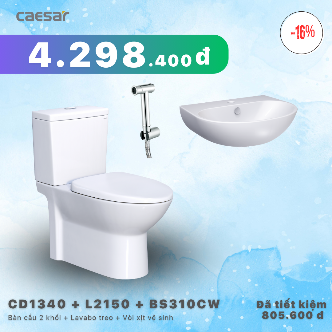  Khuyến mãi bàn cầu + Lavabo treo + Vòi xịt Inox - CD1340 + L2150 + BS310CW 