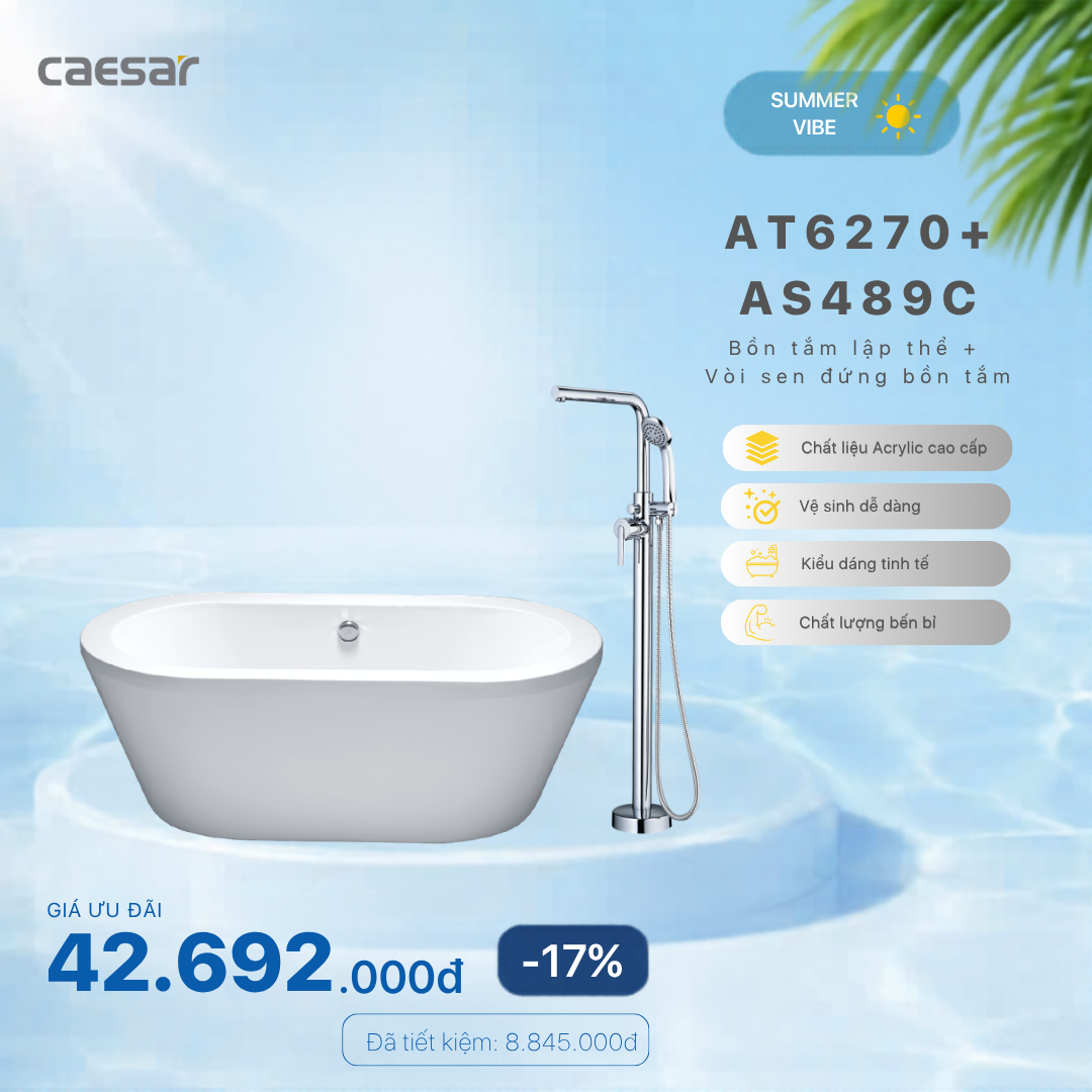  Khuyến mãi ưu đãi - Bồn tắm Lập Thể +  Vòi sen bồn tắm nóng lạnh - AT6270+ AS489C 