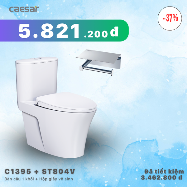 Khuyến mãi ưu đãi Bàn Cầu Một khối + Hộp đựng giấy vệ sinh - C1395 + ST804V