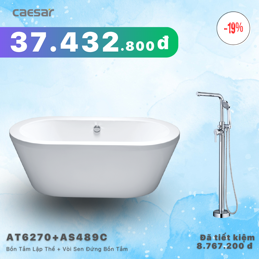  Khuyến mãi ưu đãi - Bồn tắm Lập Thể +  Vòi sen bồn tắm nóng lạnh - AT6270+ AS489C 