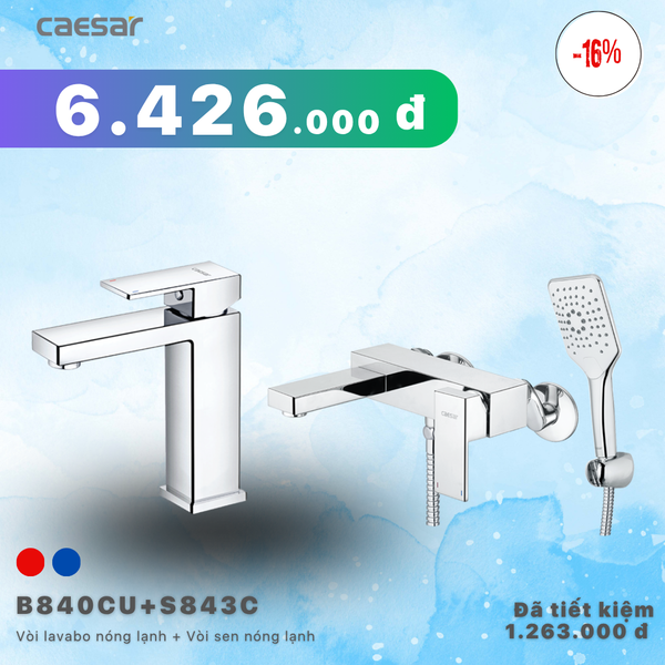  Khuyến mãi ưu đãi - Vòi lavabo Nóng Lạnh + Sen tắm Nóng Lạnh - B840CU + S843C 