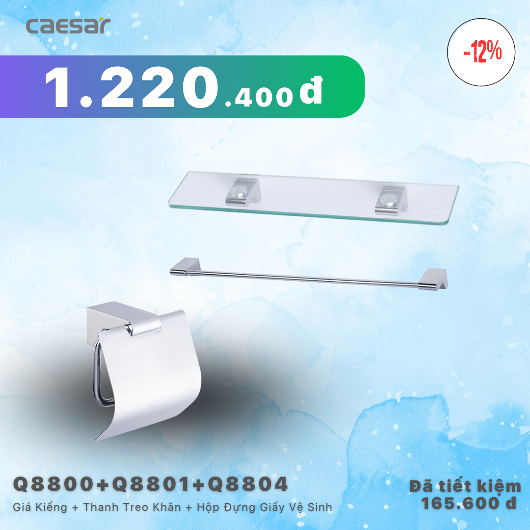  Khuyến mãi ưu đãi - Kệ Gương + Thanh treo khăn + Hộp đựng giấy vệ sinh - Q8800 + Q8801 + Q8804 