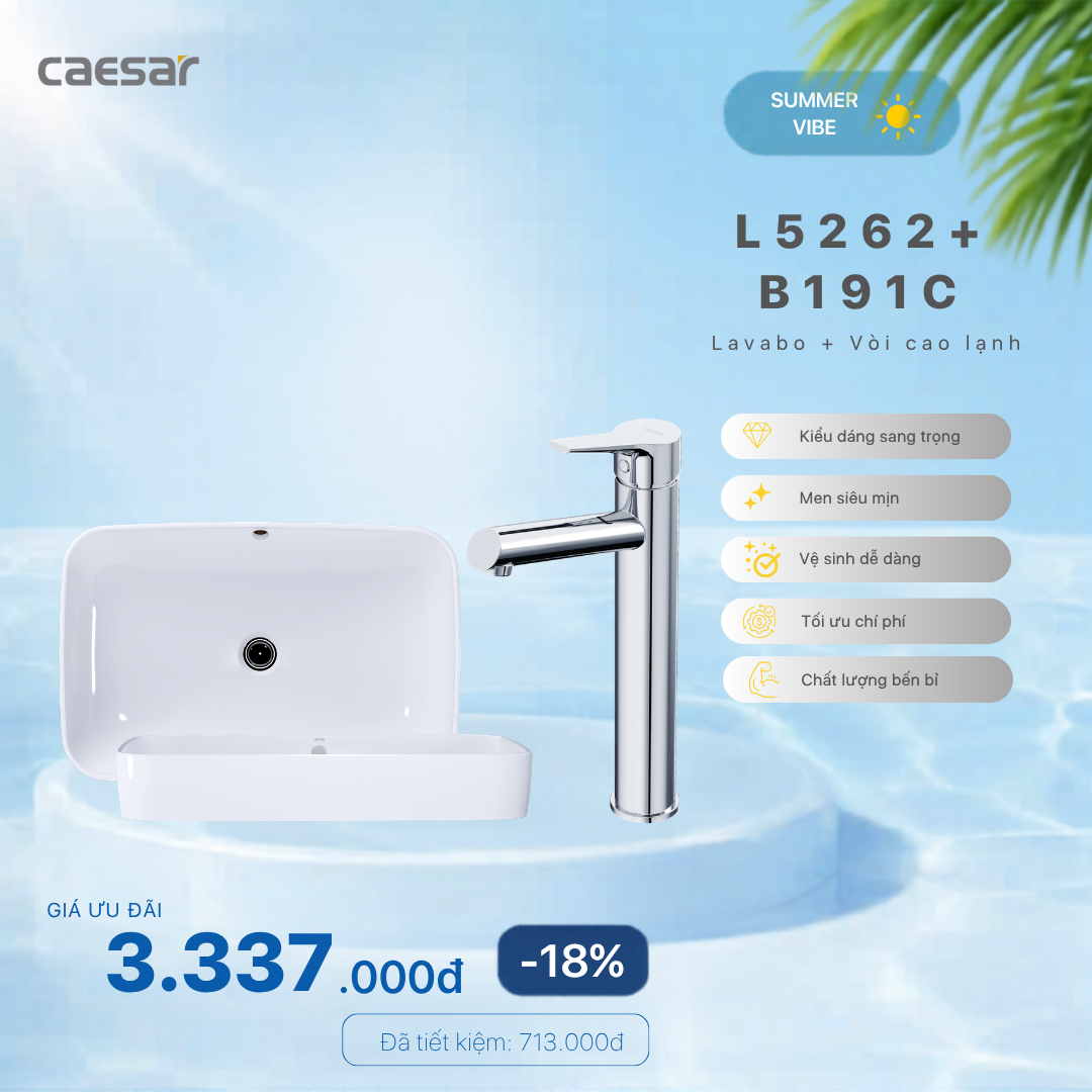  Khuyến mãi ưu đãi - Lavabo + Vòi lavabo Lạnh cao  - L5262 + B191C 