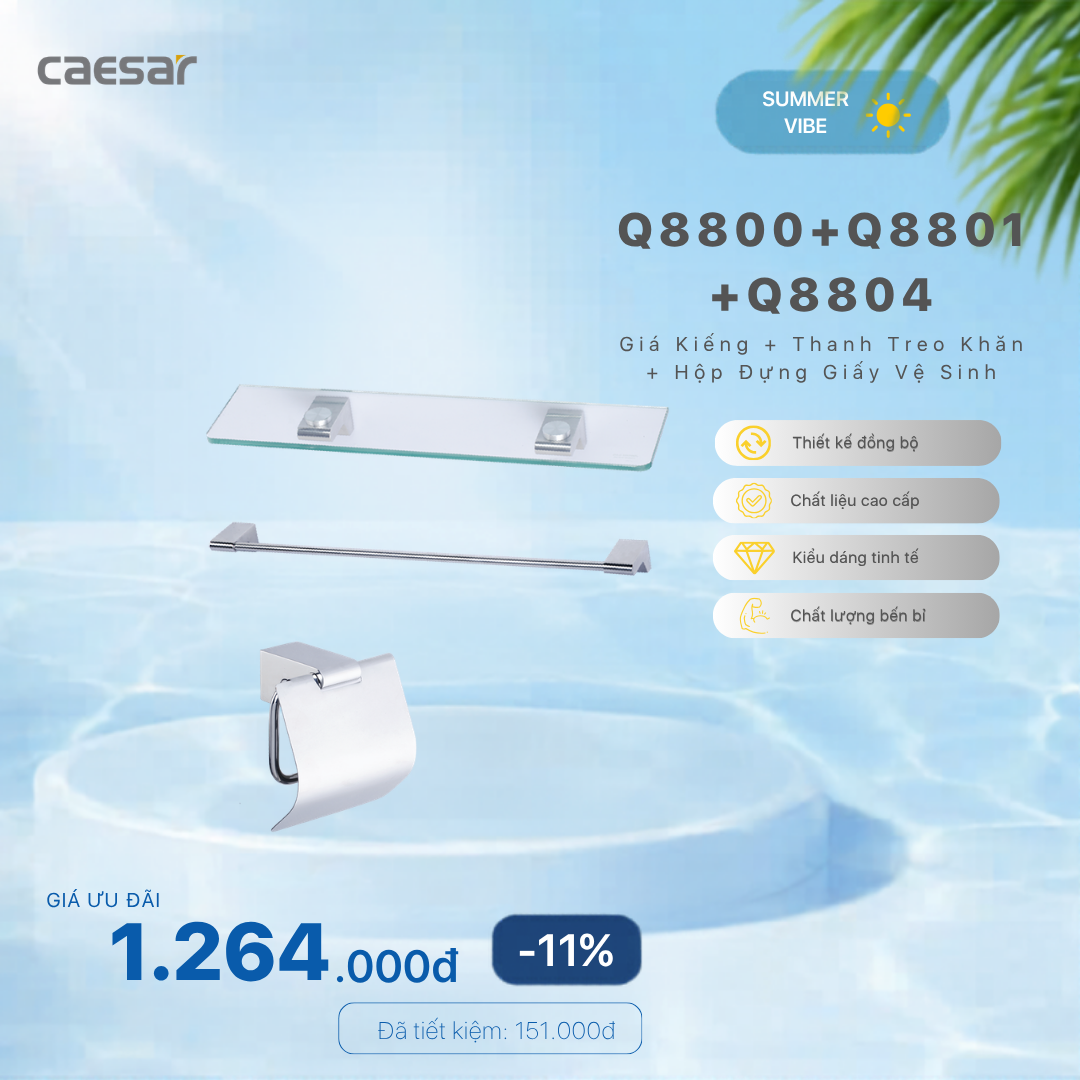  Khuyến mãi ưu đãi - Kệ Gương + Thanh treo khăn + Hộp đựng giấy vệ sinh - Q8800 + Q8801 + Q8804 